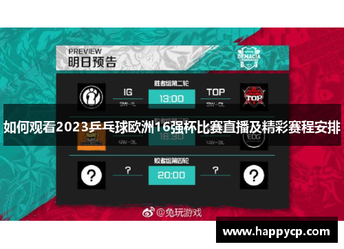 如何观看2023乒乓球欧洲16强杯比赛直播及精彩赛程安排 如何观看2023乒乓球欧洲16强杯比赛直播及精彩赛程安排